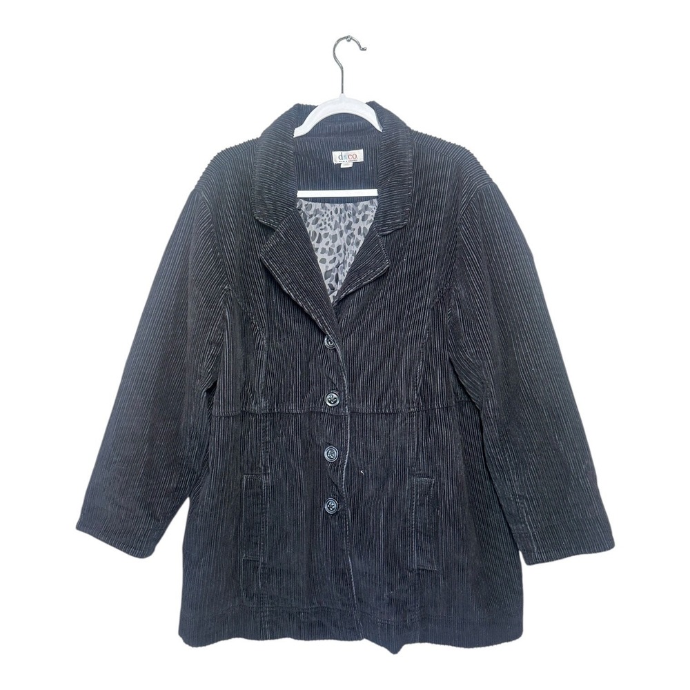 Denim & Co. 2X‎ Charcoal Corduroy Tunic Jacket Leopard Lined